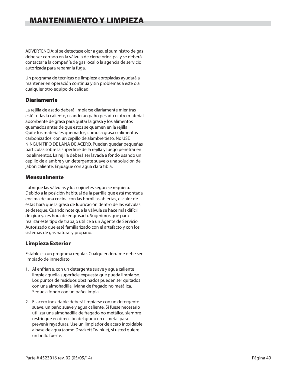 Mantenimiento y limpieza | Garland G SERIES INFRA-RED SALAMANDER BROILERS User Manual | Page 49 / 52