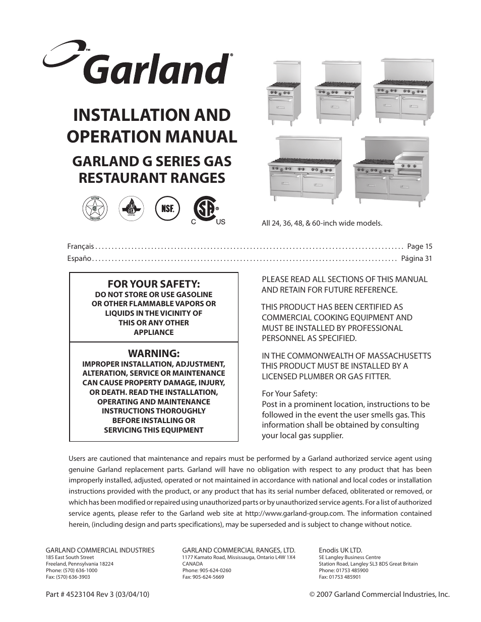 Garland G SERIES GAS RESTAURANT RANGES User Manual | 56 pages