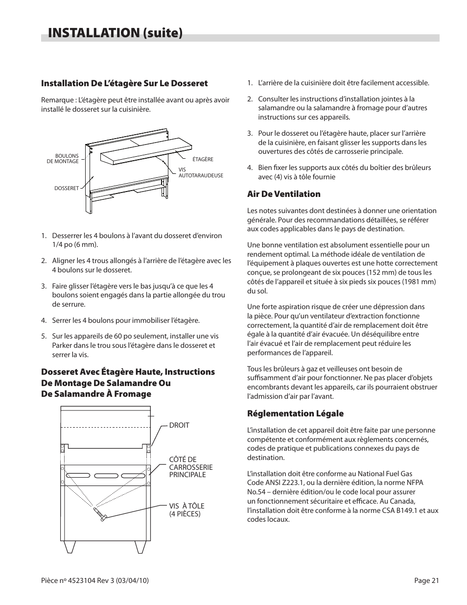 Installation (suite) | Garland G SERIES GAS RESTAURANT RANGES User Manual | Page 21 / 56