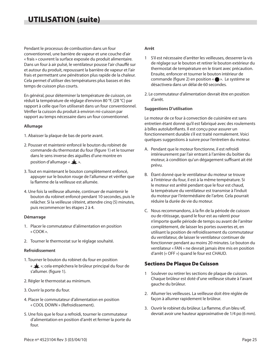 Utilisation (suite) | Garland G SERIES GAS RESTAURANT RANGES User Manual | Page 25 / 56