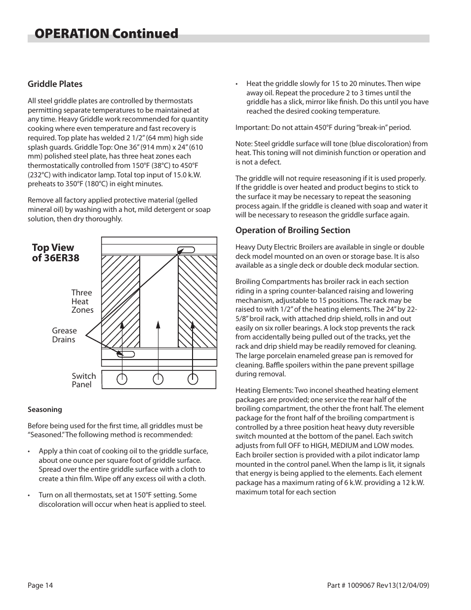 Operation continued, Top view of 36er38 | Garland 36 E SERIES HEAVY DUTY ELECTRIC RANGES AND BROILERS User Manual | Page 14 / 60