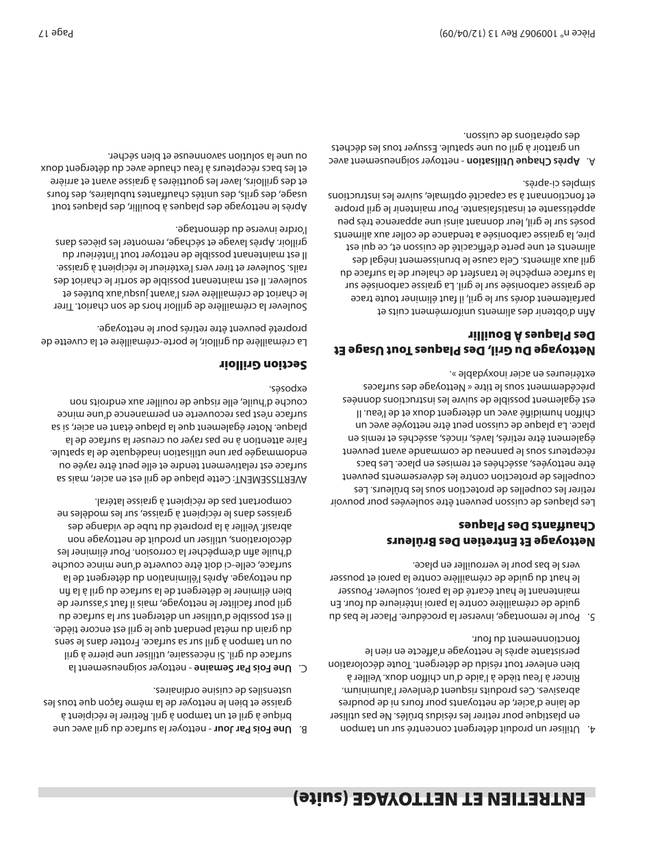 Entretien et nett oy age (suite) | Garland 36 E SERIES HEAVY DUTY ELECTRIC RANGES AND BROILERS User Manual | Page 44 / 60