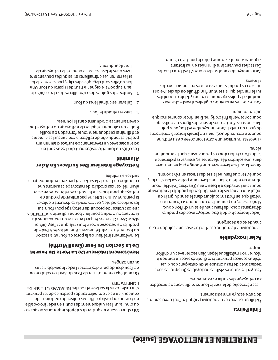 Entretien et nett oy age (suite) | Garland 36 E SERIES HEAVY DUTY ELECTRIC RANGES AND BROILERS User Manual | Page 45 / 60