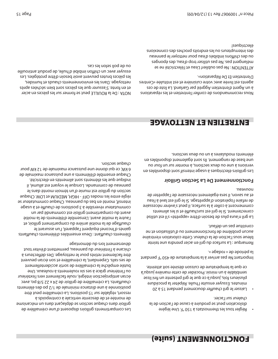 Fonctionnement (suit e) entretien et nett oy age | Garland 36 E SERIES HEAVY DUTY ELECTRIC RANGES AND BROILERS User Manual | Page 46 / 60