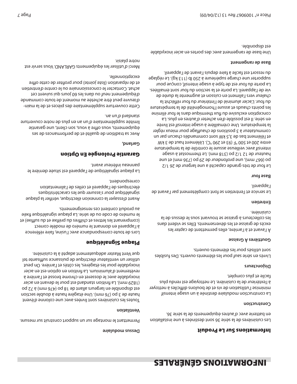 Informations génér ales | Garland 36 E SERIES HEAVY DUTY ELECTRIC RANGES AND BROILERS User Manual | Page 54 / 60