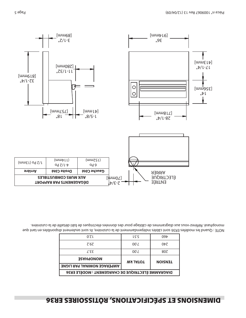 Dimensions et spécifica tions, rô tissoires er36 | Garland 36 E SERIES HEAVY DUTY ELECTRIC RANGES AND BROILERS User Manual | Page 56 / 60