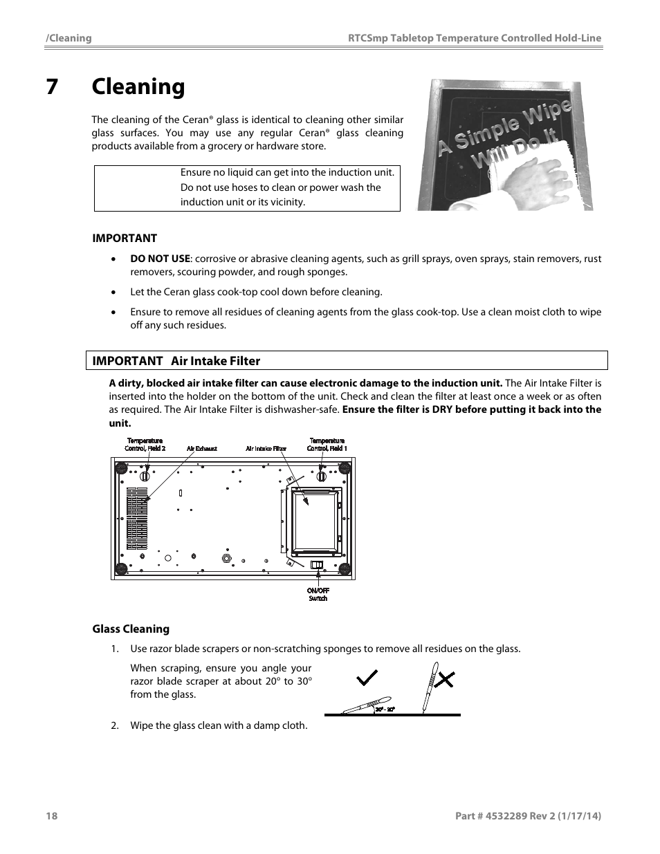 7 cleaning, Caution | Garland HO1500 INDUCTION TEMPERATURE CONTROLLED TABLETOP HOLD-LINE User Manual | Page 18 / 24