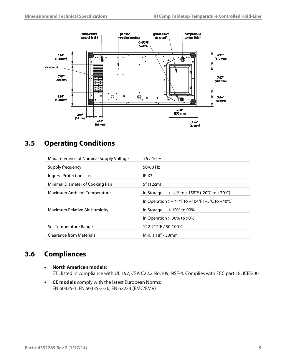 5 operating conditions, 6 compliances | Garland HO1500 INDUCTION TEMPERATURE CONTROLLED TABLETOP HOLD-LINE User Manual | Page 9 / 24