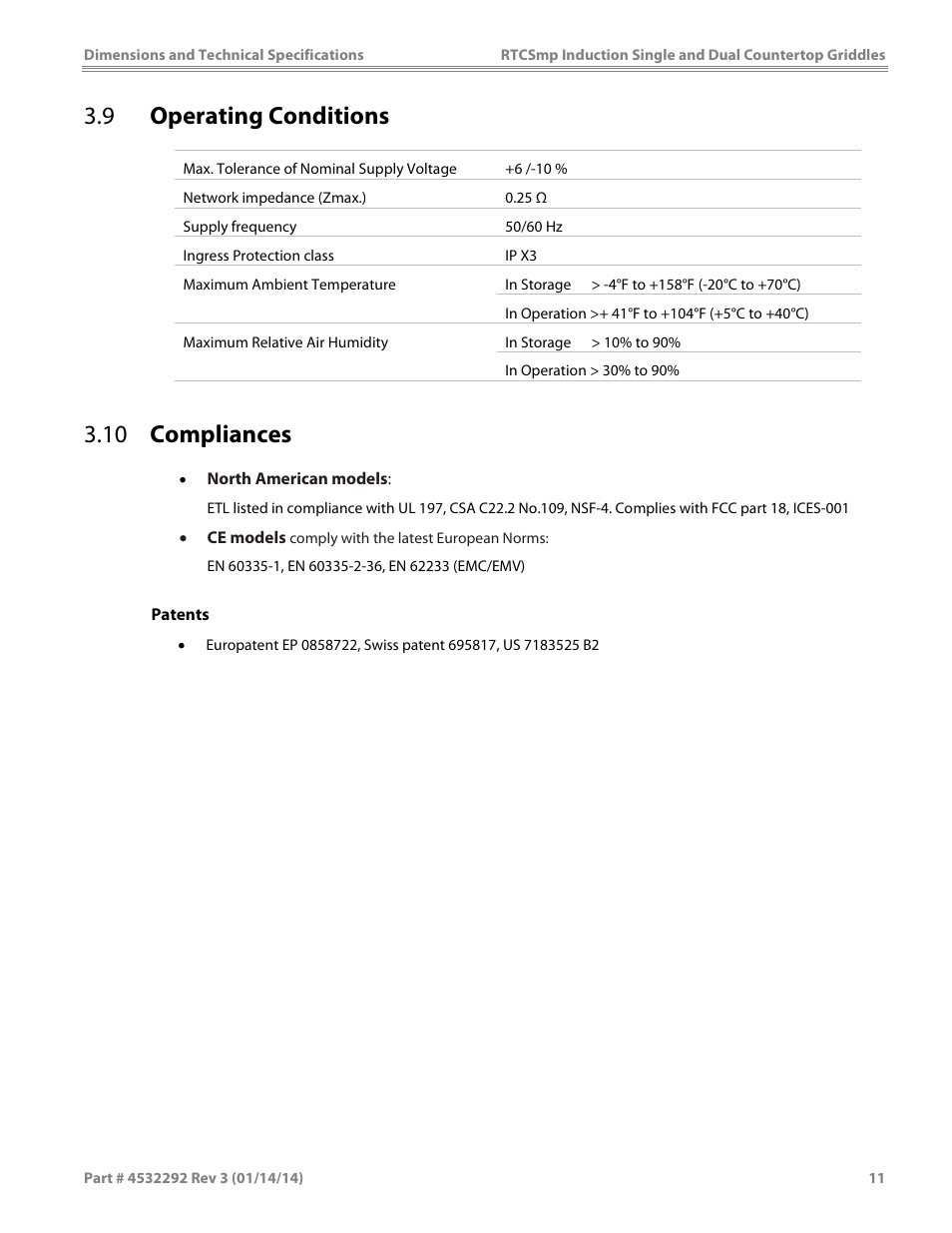 9 operating conditions, 10 compliances | Garland SHDUGR10000 INDUCTION SINGLE / DUAL COUNTERTOP GRIDDLES User Manual | Page 11 / 24