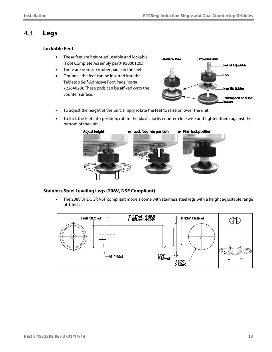 3 legs | Garland SHDUGR10000 INDUCTION SINGLE / DUAL COUNTERTOP GRIDDLES User Manual | Page 13 / 24