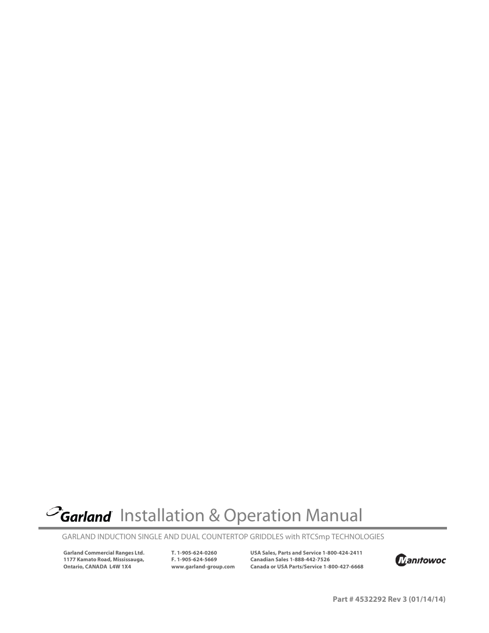 Installation & operation manual | Garland SHDUGR10000 INDUCTION SINGLE / DUAL COUNTERTOP GRIDDLES User Manual | Page 24 / 24