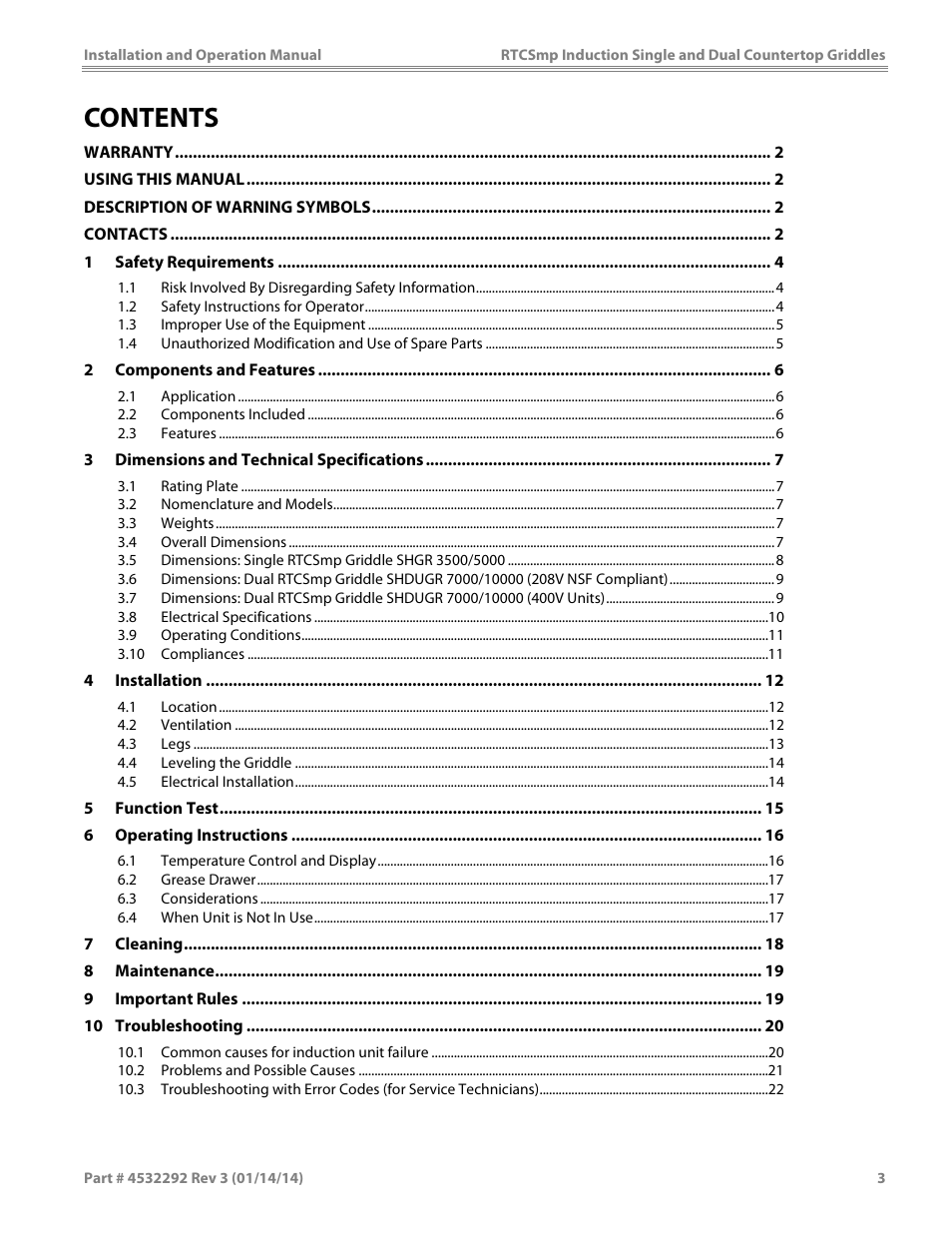 Garland SHDUGR10000 INDUCTION SINGLE / DUAL COUNTERTOP GRIDDLES User Manual | Page 3 / 24