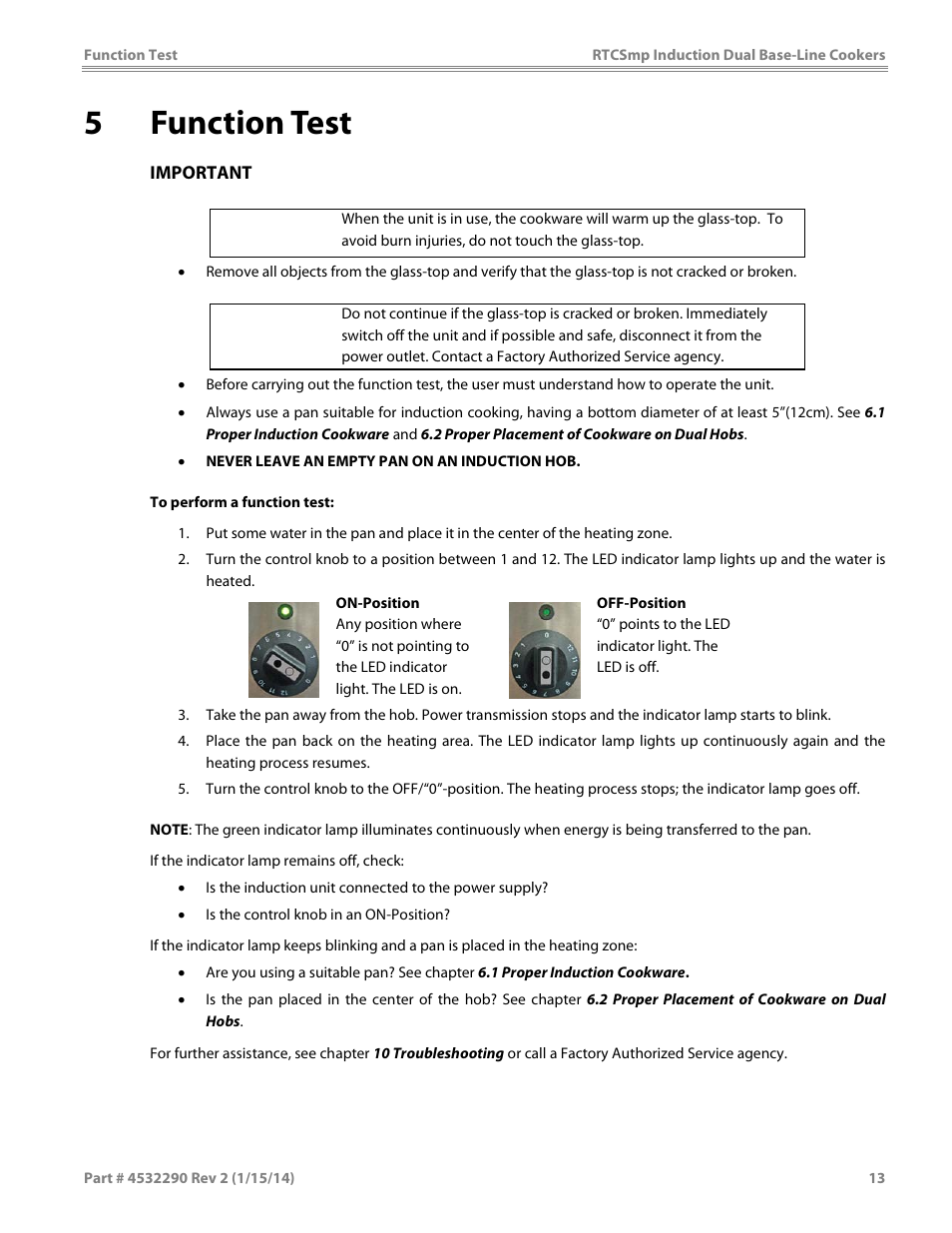 5 function test, Caution | Garland SHDUBA10000 INDUCTION DUAL-ZONE BASE-LINE COOKERS User Manual | Page 13 / 24