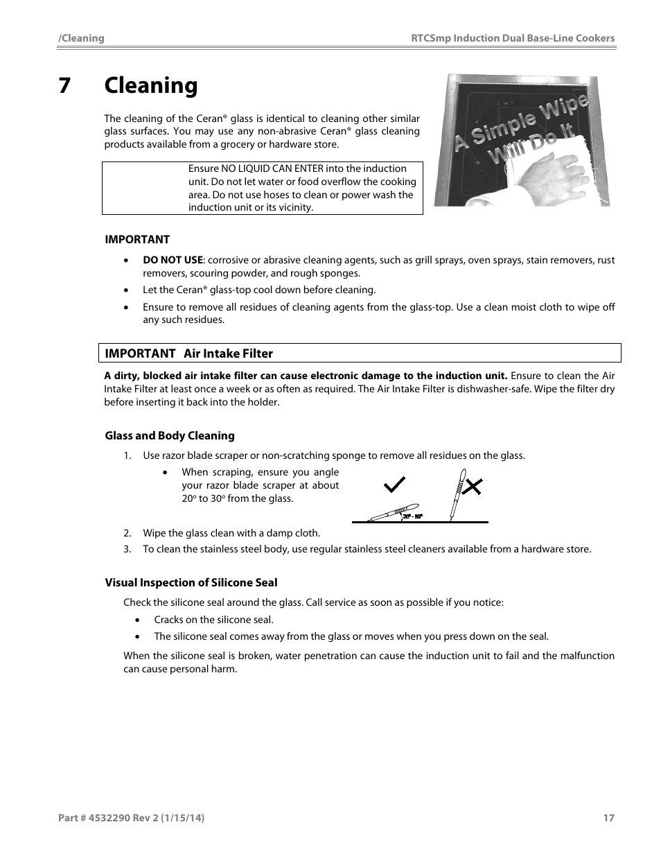 7 cleaning, Caution | Garland SHDUBA10000 INDUCTION DUAL-ZONE BASE-LINE COOKERS User Manual | Page 17 / 24