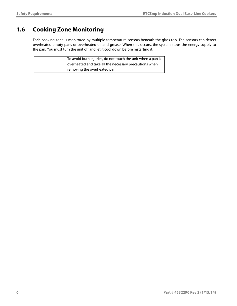 6 cooking zone monitoring, Caution | Garland SHDUBA10000 INDUCTION DUAL-ZONE BASE-LINE COOKERS User Manual | Page 6 / 24