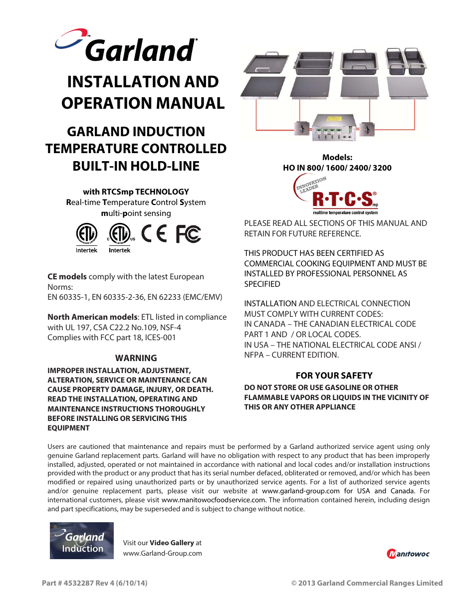 Garland HO IN 3200 INDUCTION TEMPERATURE CONTROLLED BUILT-IN HOLD-LINE User Manual | 32 pages