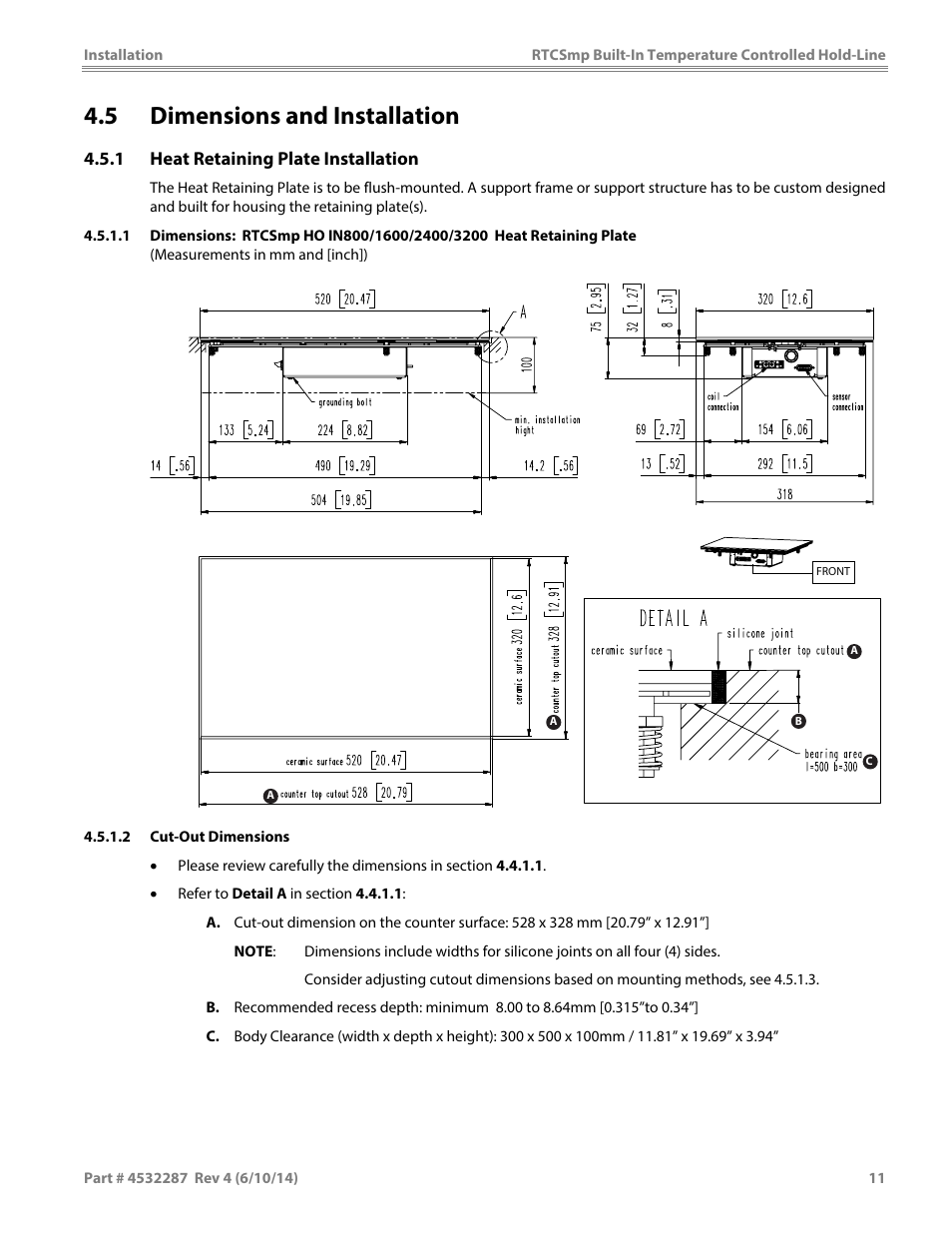 5 dimensions and installation | Garland HO IN 3200 INDUCTION TEMPERATURE CONTROLLED BUILT-IN HOLD-LINE User Manual | Page 11 / 32
