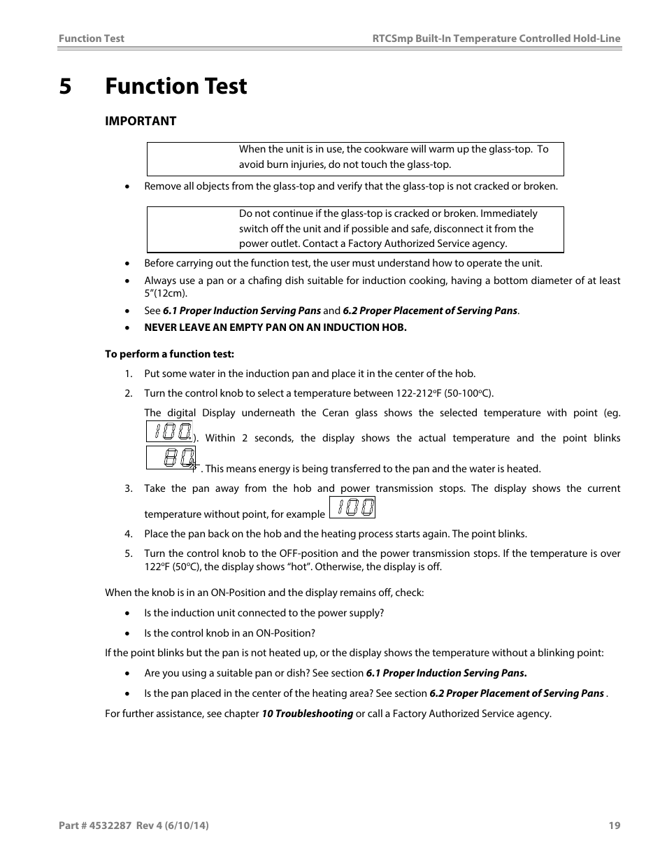 5function test, Caution | Garland HO IN 3200 INDUCTION TEMPERATURE CONTROLLED BUILT-IN HOLD-LINE User Manual | Page 19 / 32