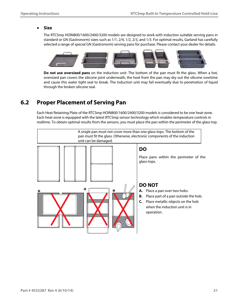 2 proper placement of serving pan, Caution, Do not | Garland HO IN 3200 INDUCTION TEMPERATURE CONTROLLED BUILT-IN HOLD-LINE User Manual | Page 21 / 32