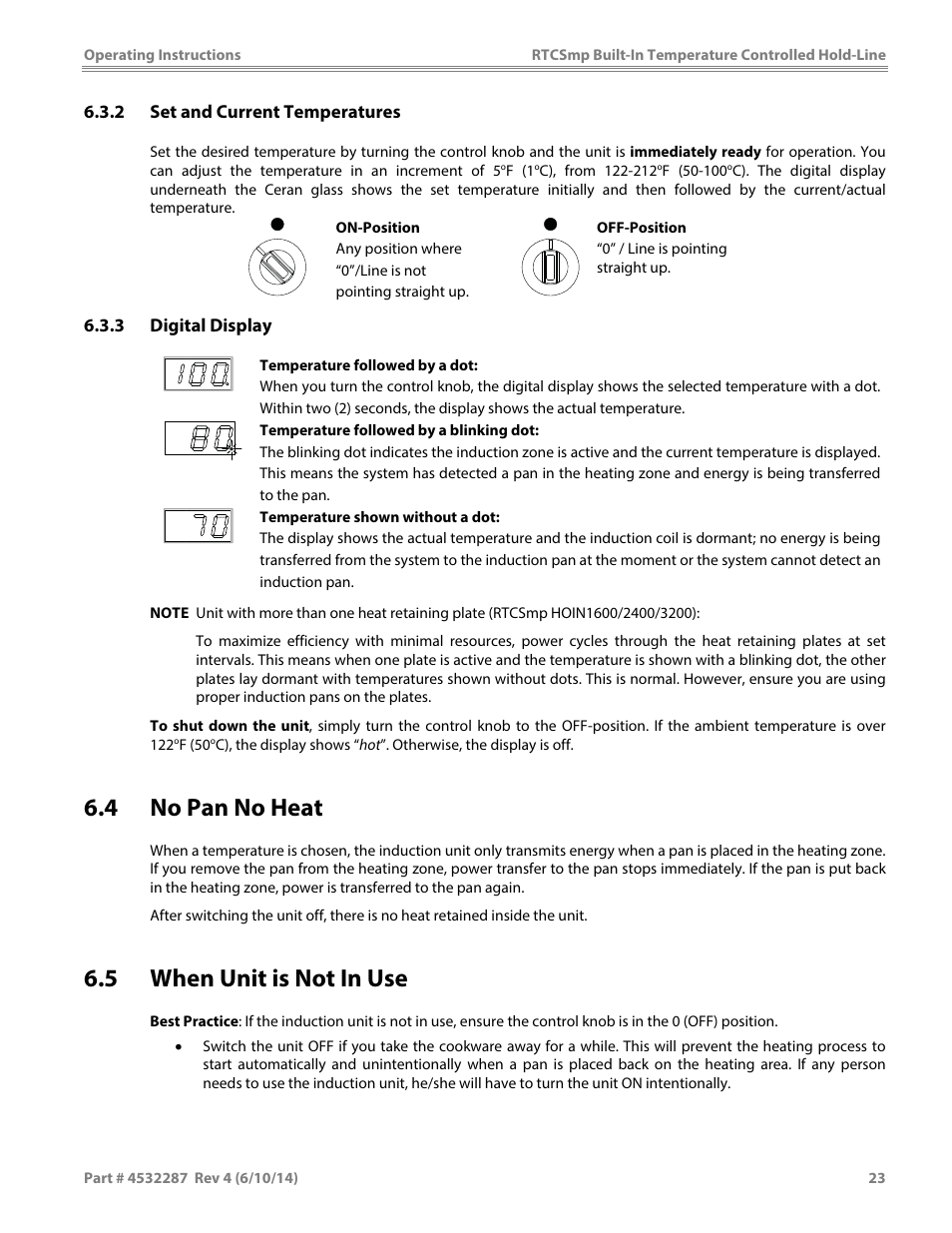 4 no pan no heat, 5 when unit is not in use | Garland HO IN 3200 INDUCTION TEMPERATURE CONTROLLED BUILT-IN HOLD-LINE User Manual | Page 23 / 32