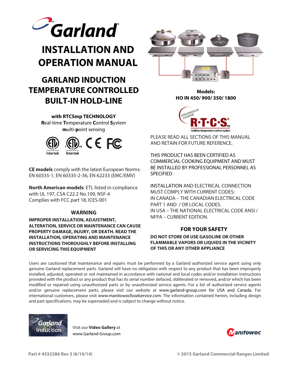 Garland HO IN 1800 INDUCTION TEMPERATURE CONTROLLED BUILT-IN HOLD-LINE User Manual | 32 pages
