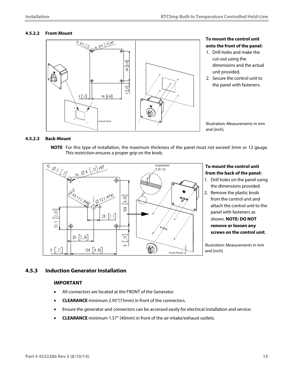 3 induction generator installation | Garland HO IN 1800 INDUCTION TEMPERATURE CONTROLLED BUILT-IN HOLD-LINE User Manual | Page 15 / 32