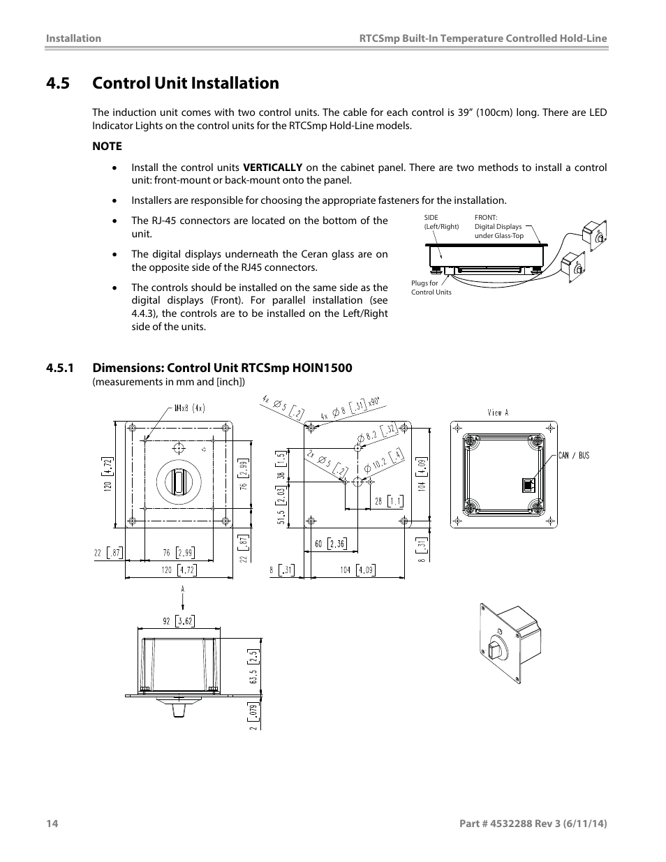 5 control unit installation | Garland HO IN 1500 INDUCTION TEMPERATURE CONTROLLED BUILT-IN HOLD-LINE User Manual | Page 14 / 28