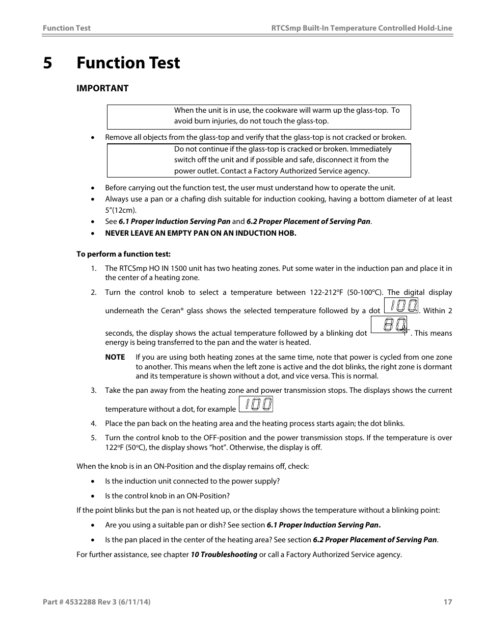 5function test, Caution | Garland HO IN 1500 INDUCTION TEMPERATURE CONTROLLED BUILT-IN HOLD-LINE User Manual | Page 17 / 28