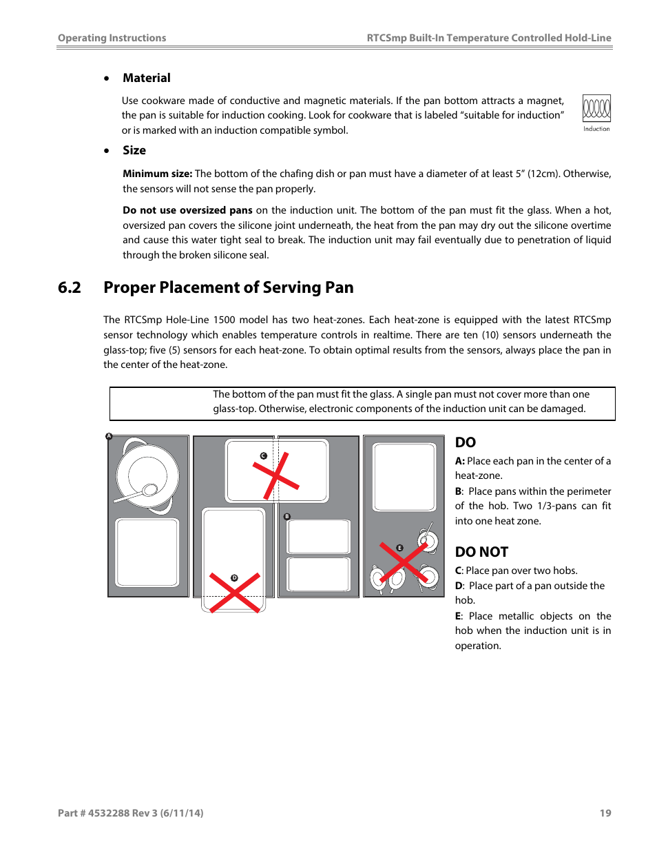 2 proper placement of serving pan, Caution, Do not | Garland HO IN 1500 INDUCTION TEMPERATURE CONTROLLED BUILT-IN HOLD-LINE User Manual | Page 19 / 28