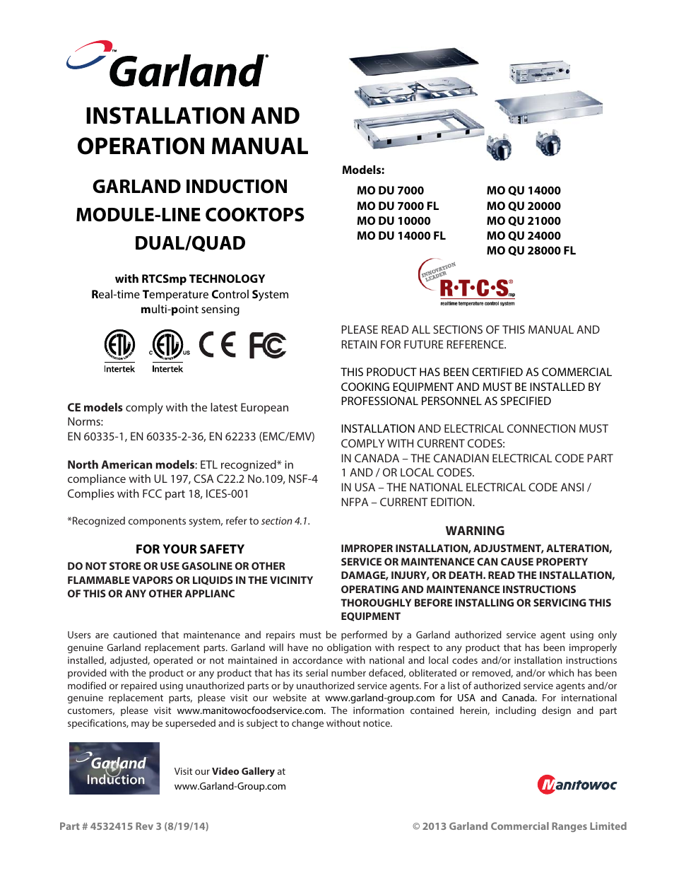 Garland MO QU 28000 FL INDUCTION MODULE-LINE COOKTOPS DUAL/QUAD User Manual | 48 pages