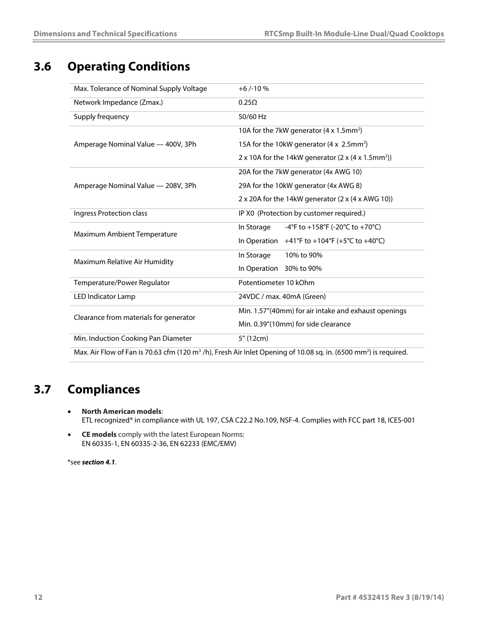 6 operating conditions, 7 compliances | Garland MO QU 28000 FL INDUCTION MODULE-LINE COOKTOPS DUAL/QUAD User Manual | Page 12 / 48