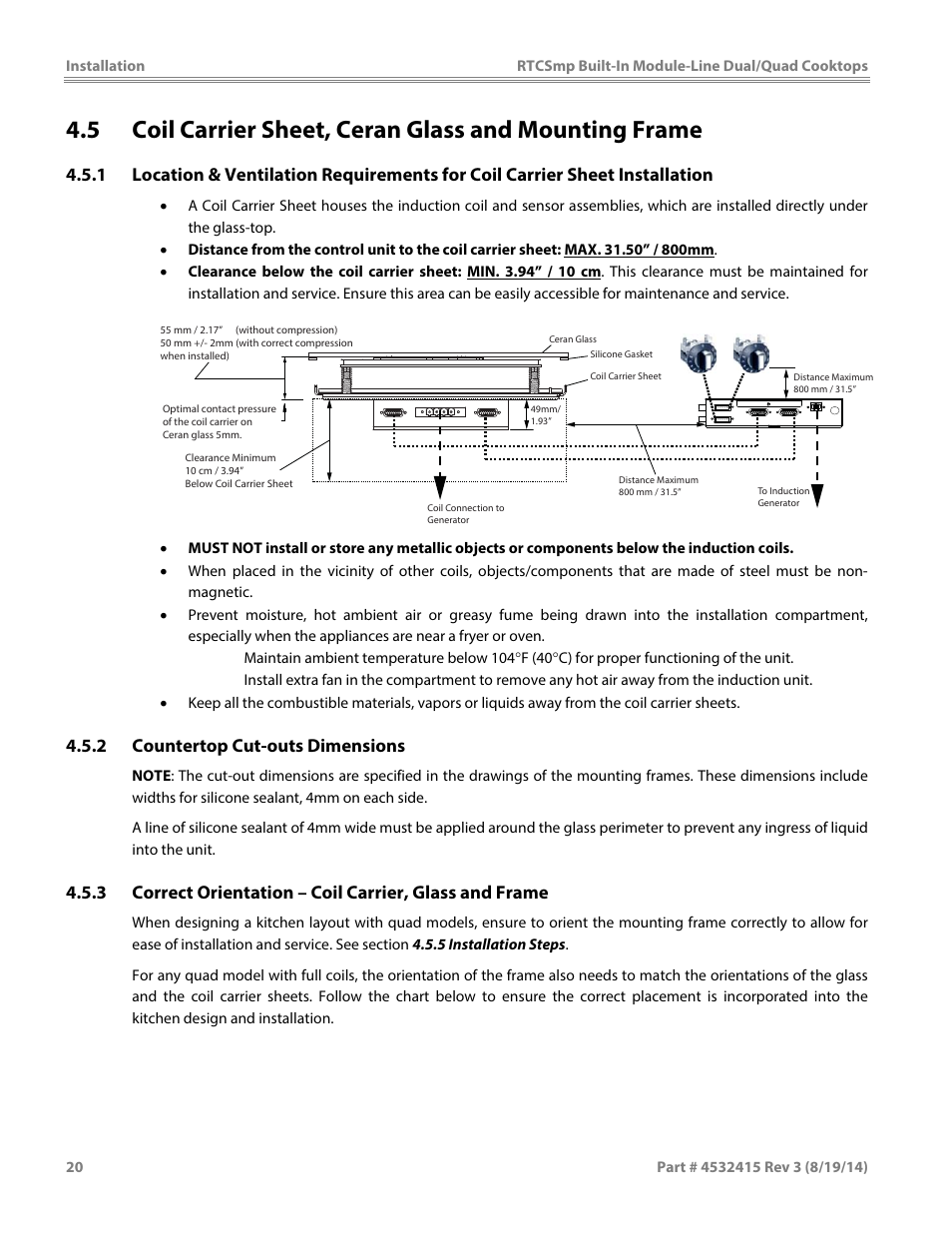 2 countertop cut-outs dimensions | Garland MO QU 28000 FL INDUCTION MODULE-LINE COOKTOPS DUAL/QUAD User Manual | Page 20 / 48