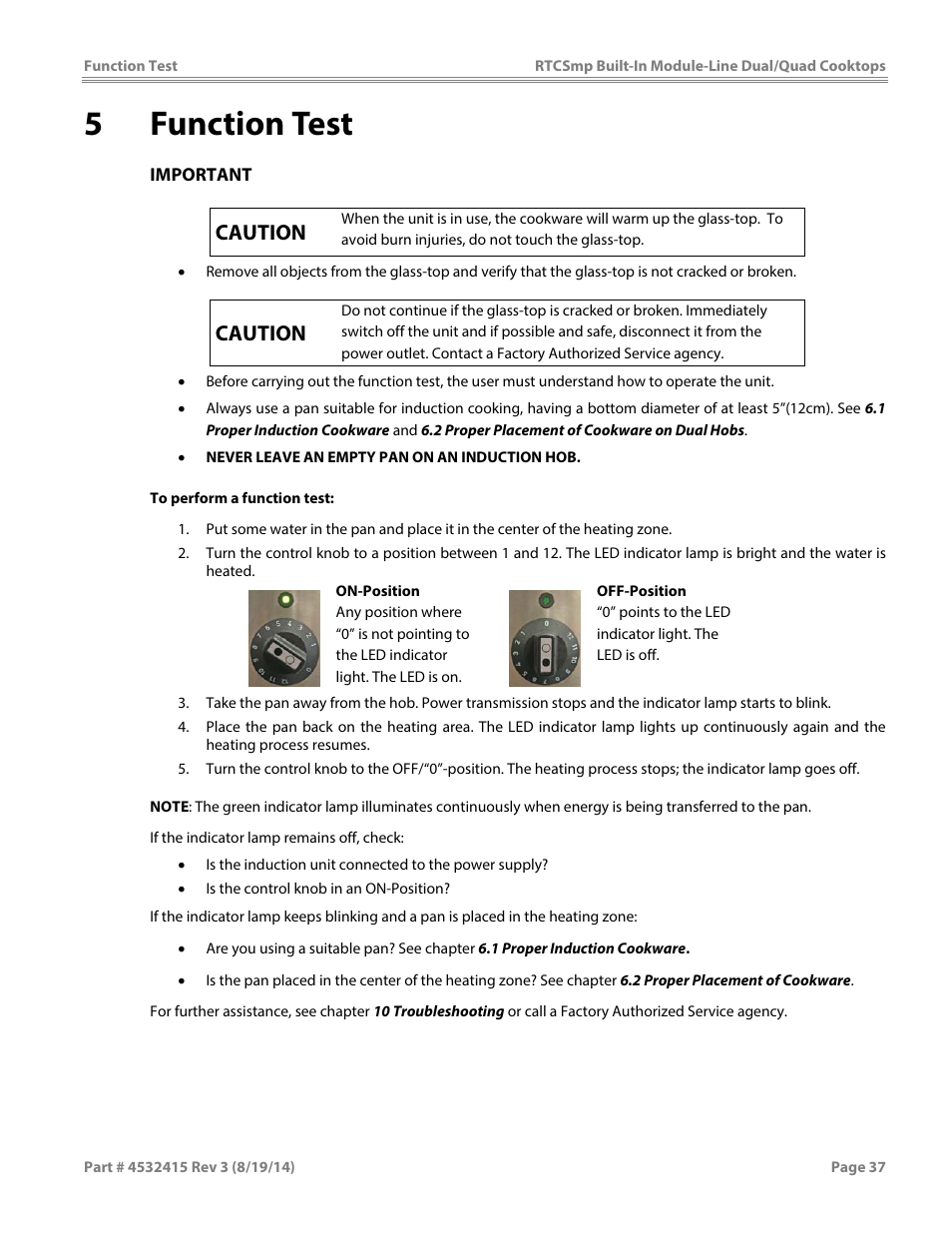 5function test, Caution | Garland MO QU 28000 FL INDUCTION MODULE-LINE COOKTOPS DUAL/QUAD User Manual | Page 37 / 48