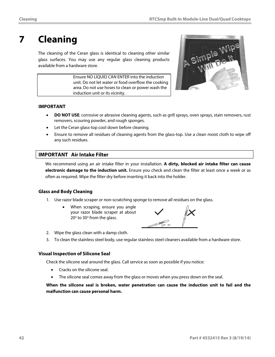 7cleaning, Caution | Garland MO QU 28000 FL INDUCTION MODULE-LINE COOKTOPS DUAL/QUAD User Manual | Page 42 / 48