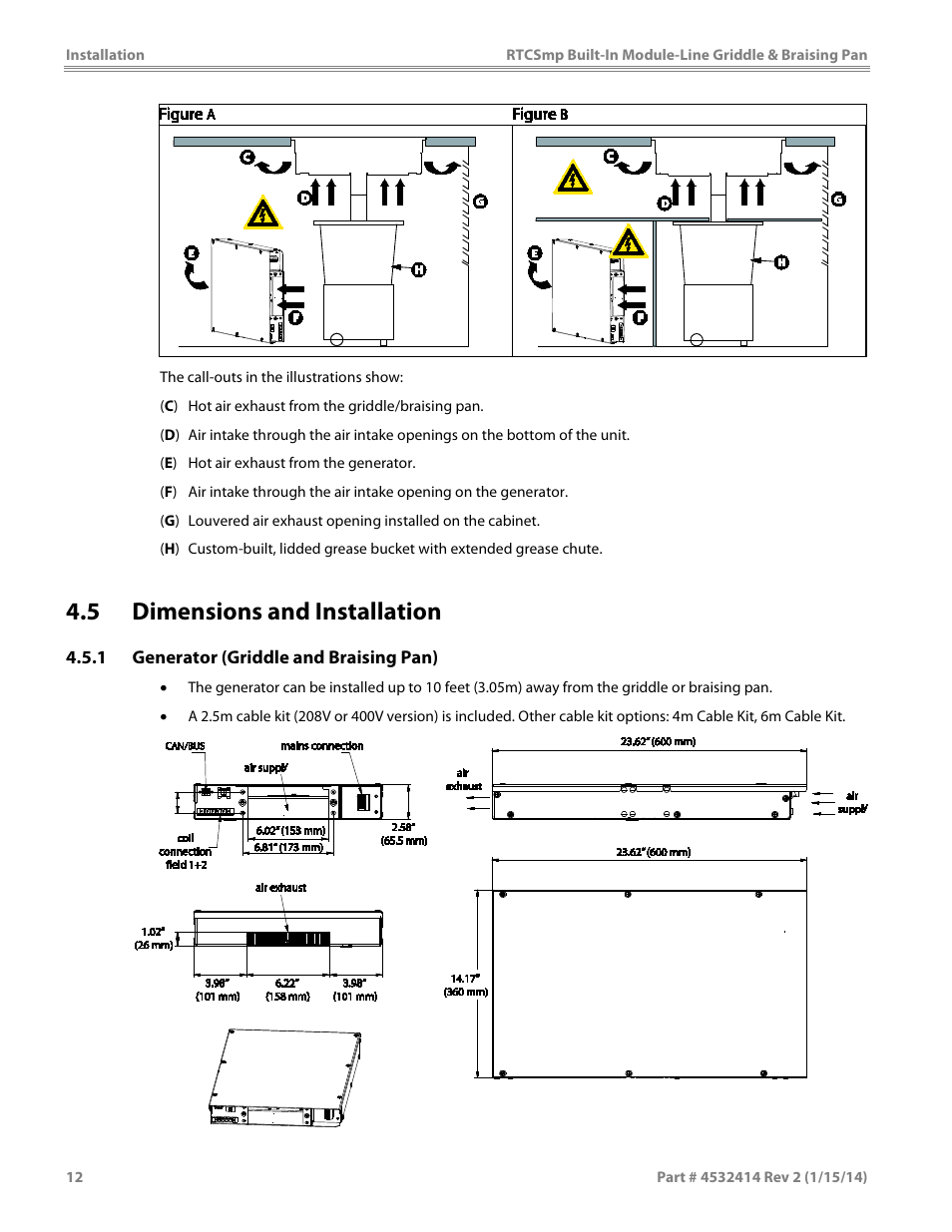 5 dimensions and installation | Garland MODUKB10000150 INDUCTION BUILT-IN MODULE-LINE GRIDDLE & BRAISING PAN User Manual | Page 12 / 32