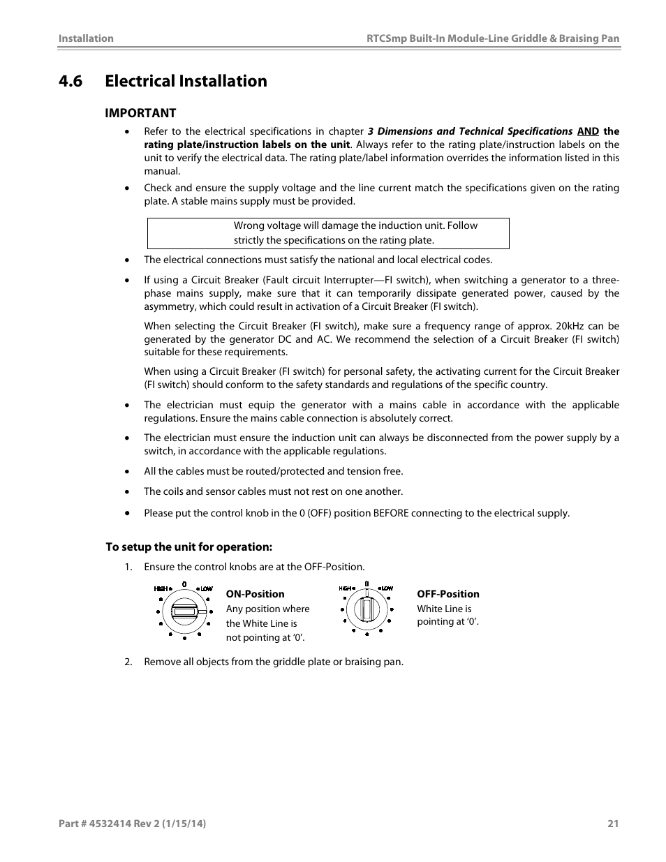 6 electrical installation | Garland MODUKB10000150 INDUCTION BUILT-IN MODULE-LINE GRIDDLE & BRAISING PAN User Manual | Page 21 / 32