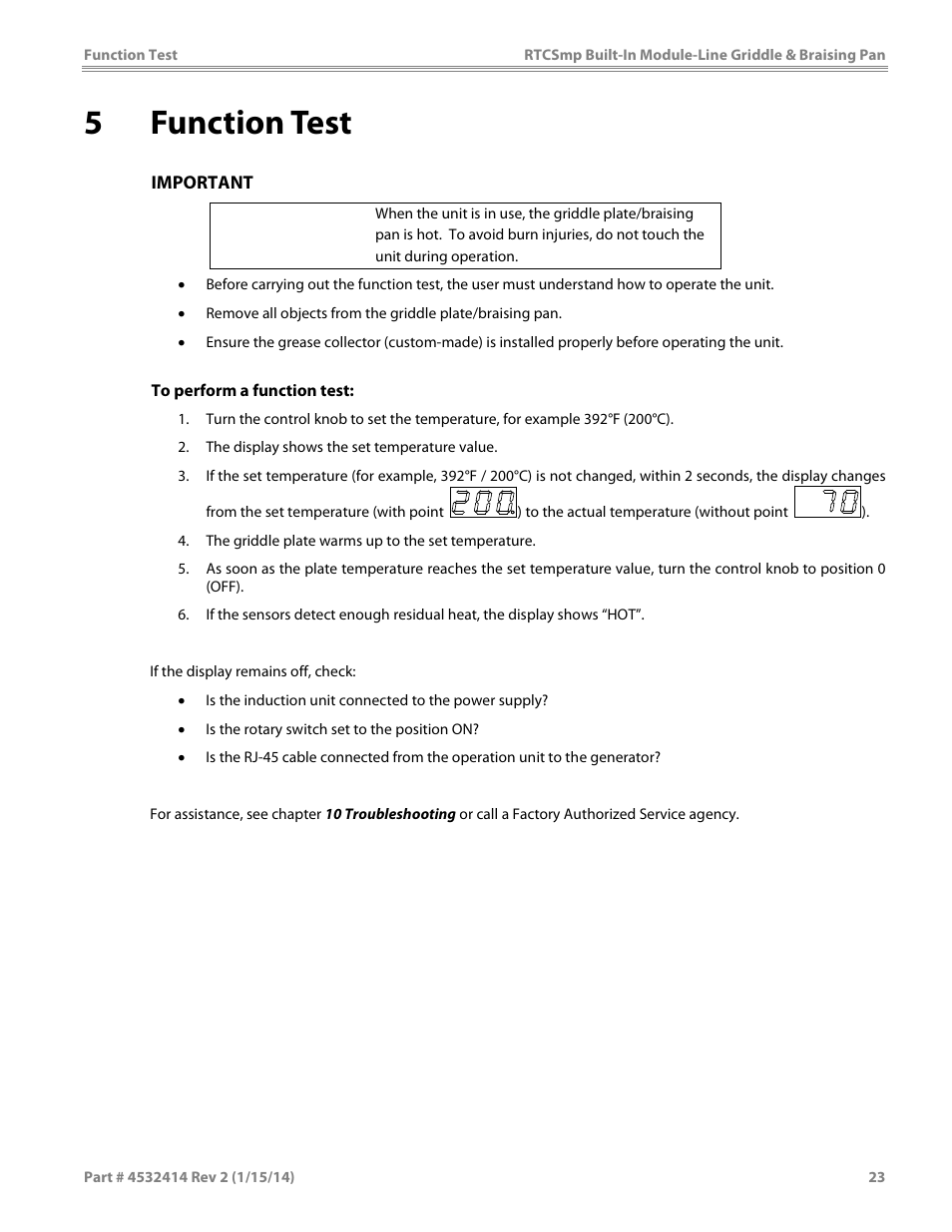 5 function test, Caution | Garland MODUKB10000150 INDUCTION BUILT-IN MODULE-LINE GRIDDLE & BRAISING PAN User Manual | Page 23 / 32
