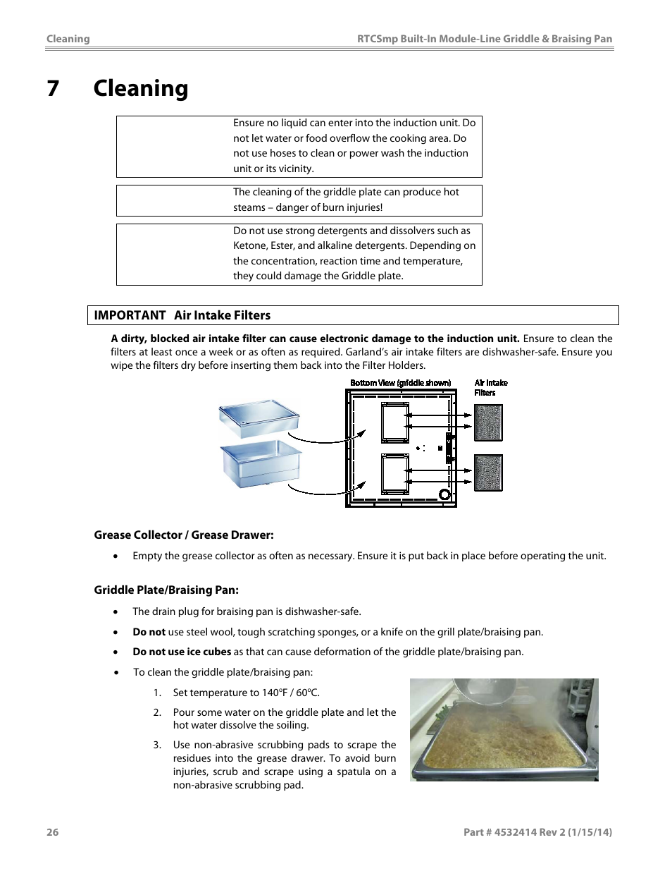 7 cleaning, Caution | Garland MODUKB10000150 INDUCTION BUILT-IN MODULE-LINE GRIDDLE & BRAISING PAN User Manual | Page 26 / 32
