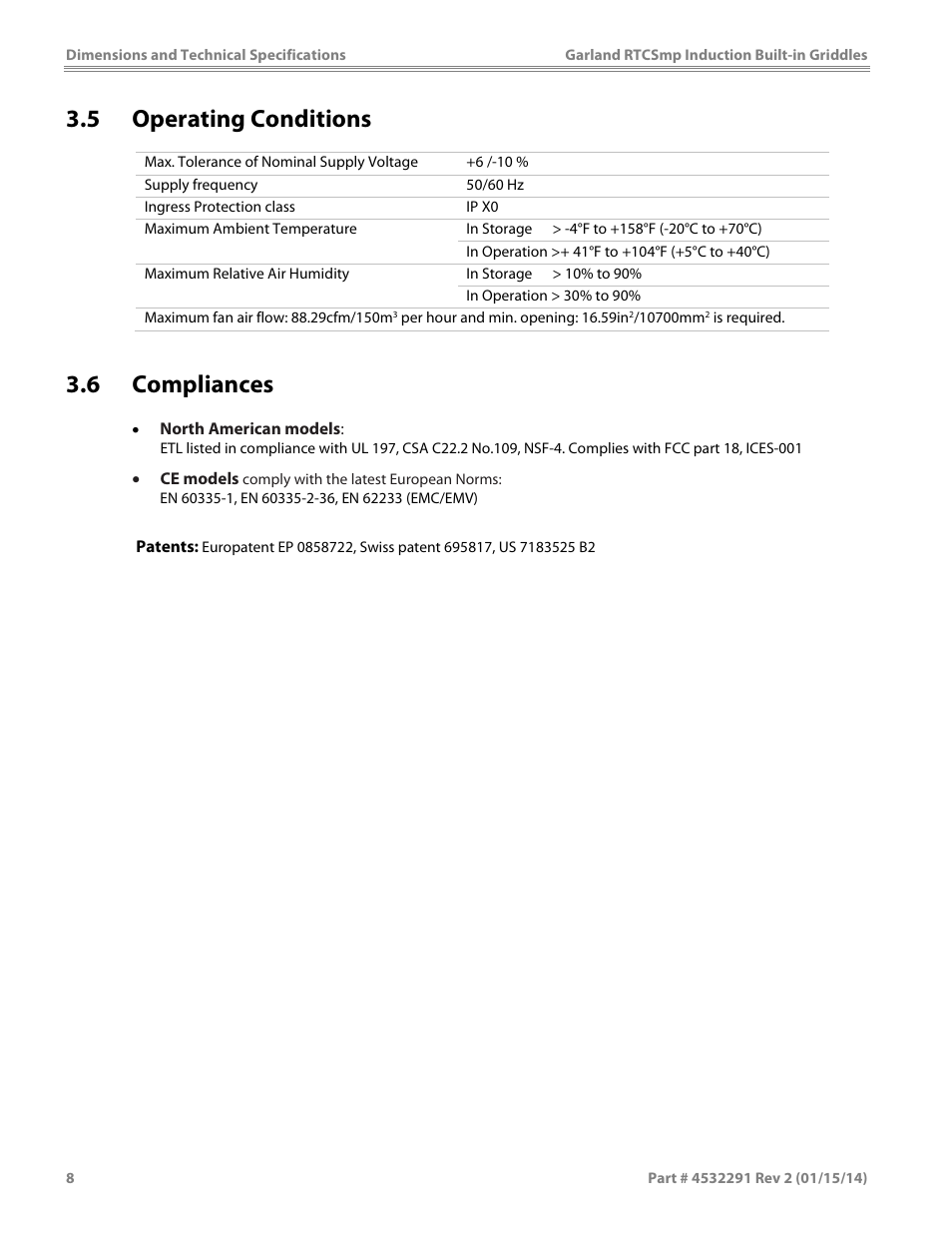 5 operating conditions, 6 compliances | Garland SHGRIN5000 INDUCTION BUILT-IN GRIDDLES User Manual | Page 8 / 28