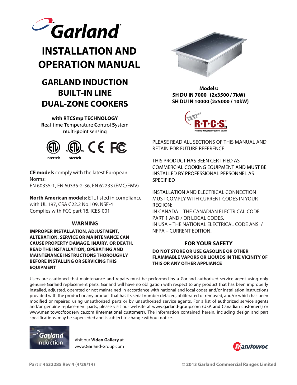 Garland SH DU IN 10000 (2x5000 / 10kW) INDUCTION BUILT-IN LINE DUAL-ZONE COOKERS User Manual | 28 pages