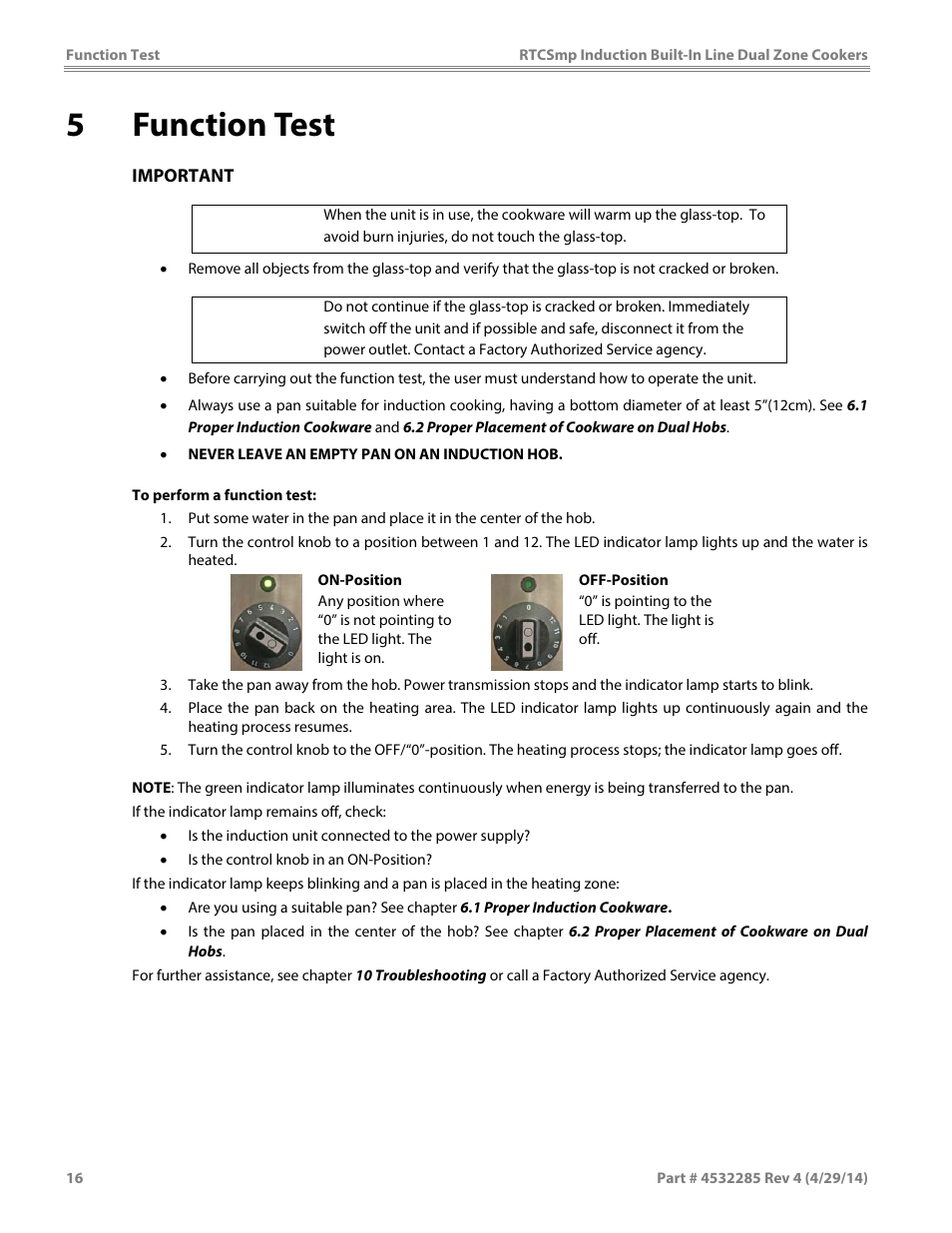 5function test, Caution | Garland SH DU IN 10000 (2x5000 / 10kW) INDUCTION BUILT-IN LINE DUAL-ZONE COOKERS User Manual | Page 16 / 28
