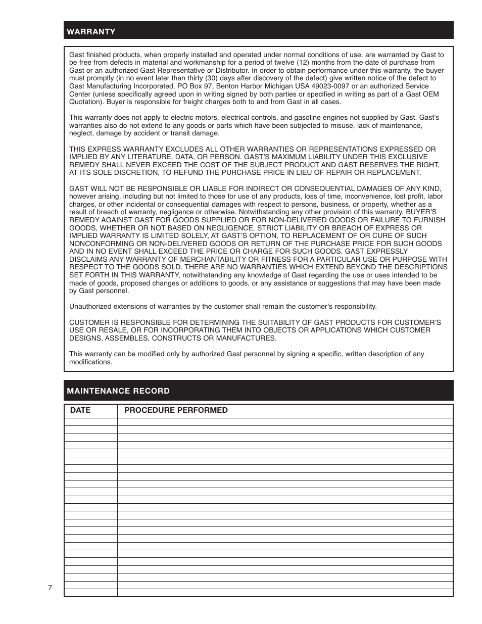 Gast 1423 Series Oilless Vacuum Pumps and Compressors User Manual | Page 7 / 8