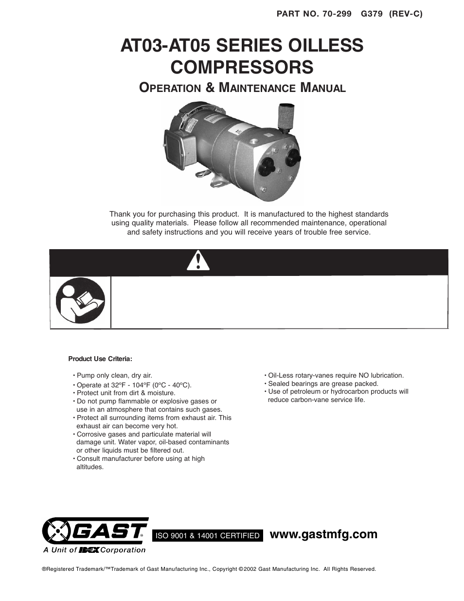 Gast AT05 Series User Manual | 8 pages