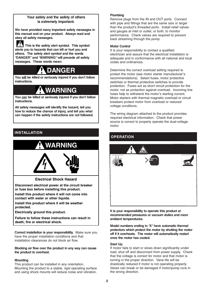 Warning danger, Warning | Gast AT05 Series User Manual | Page 2 / 8