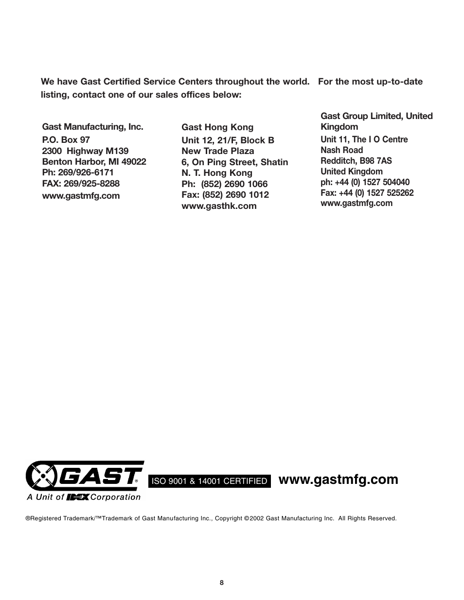 Gast AT05 Series User Manual | Page 8 / 8