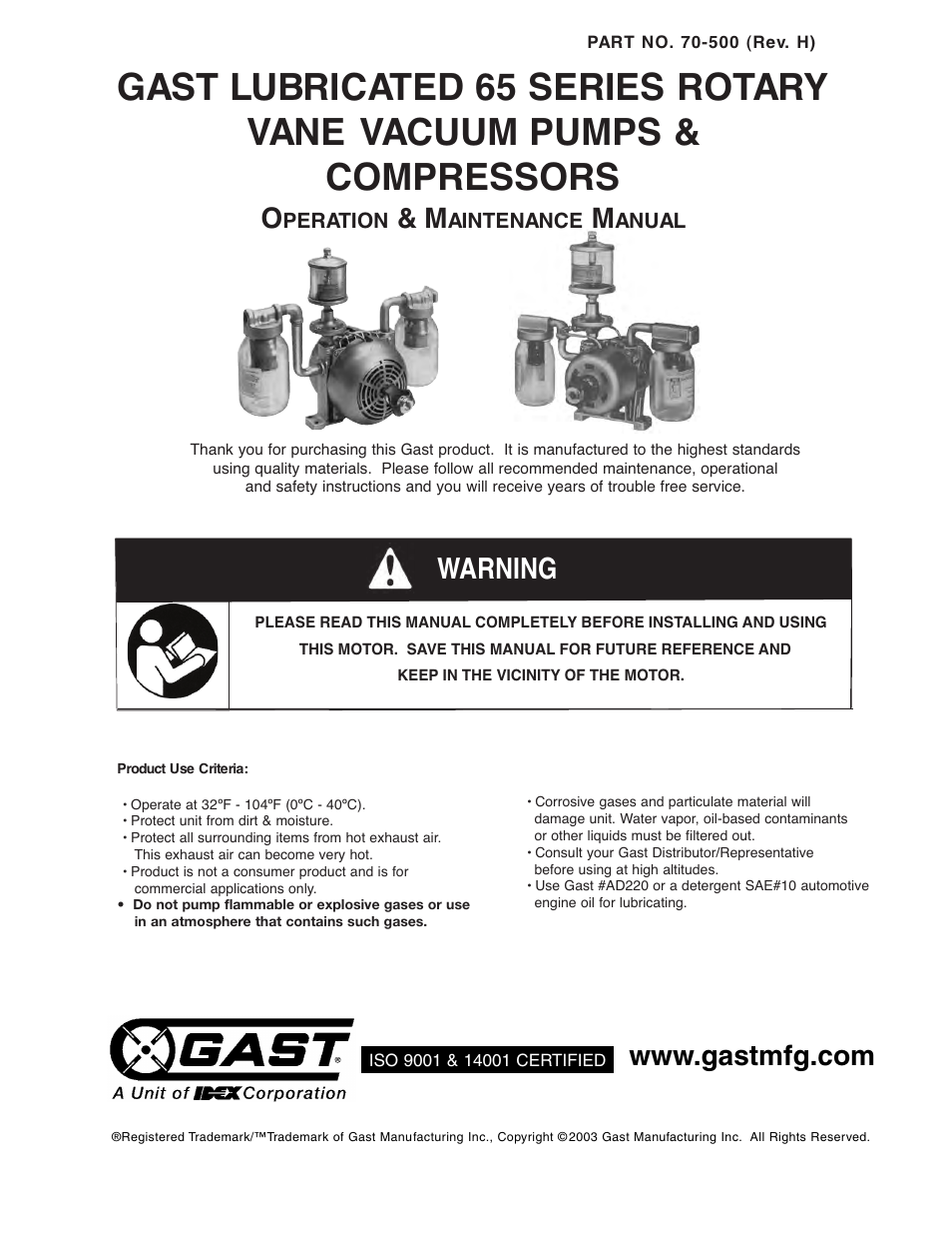 Gast 5565 Series Lubricated Vacuum Pumps and Compressors User Manual | 12 pages
