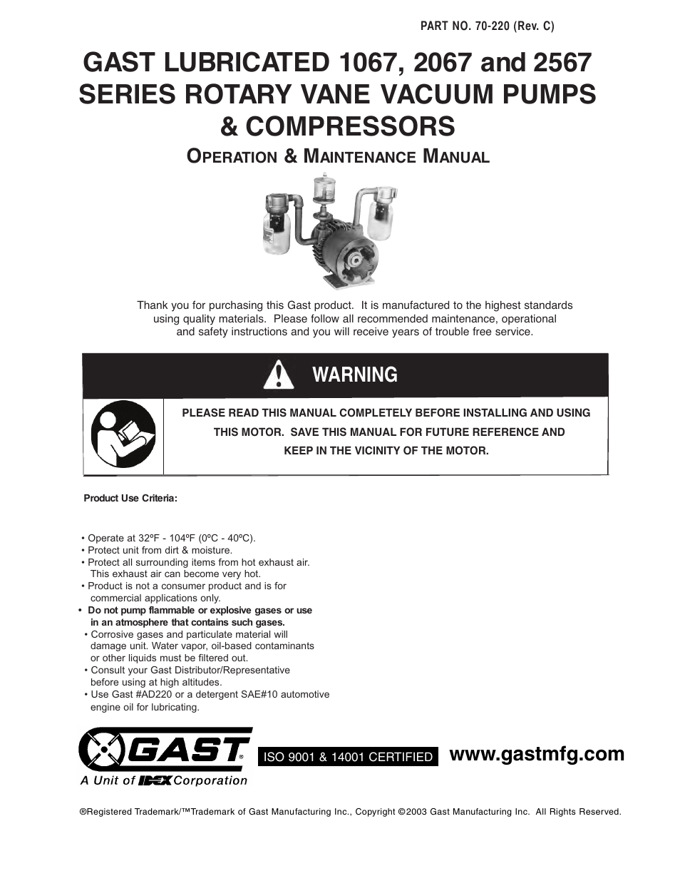 Gast 2567 Series Lubricated Vacuum Pumps and Compressors User Manual | 8 pages