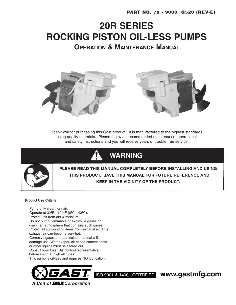 Gast 20R Series User Manual | 7 pages
