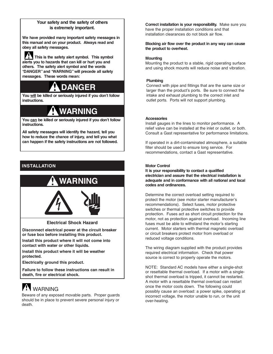 Warning danger, Wa rning | Gast 20R Series User Manual | Page 2 / 7