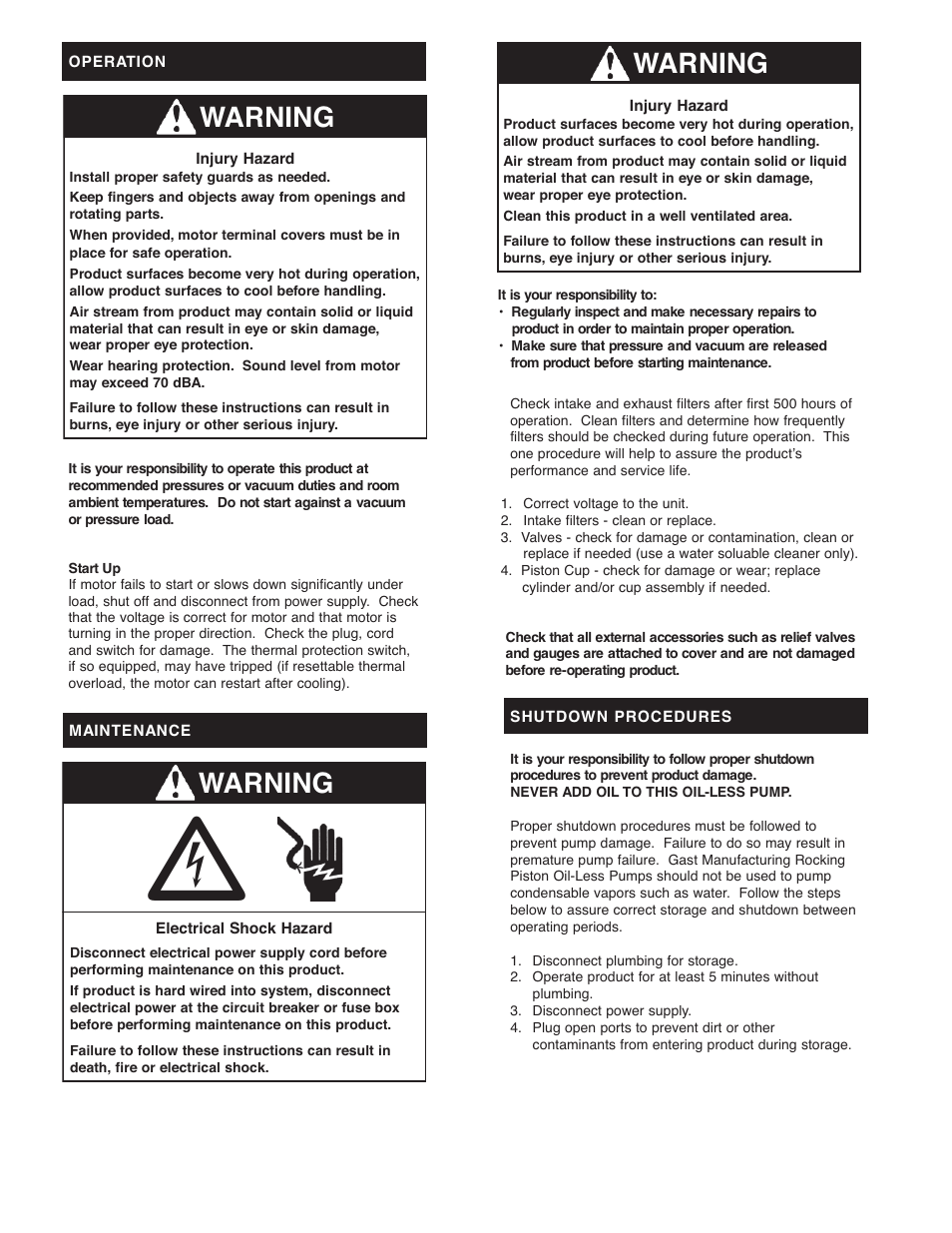 Warning | Gast 20R Series User Manual | Page 4 / 7